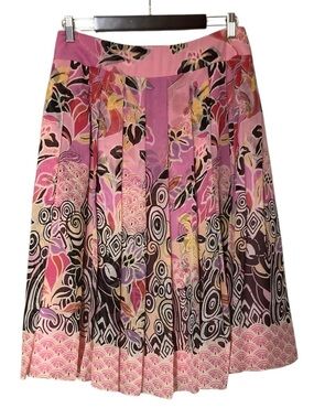 Kay Unger New York Pleated Floral Silk Skirt